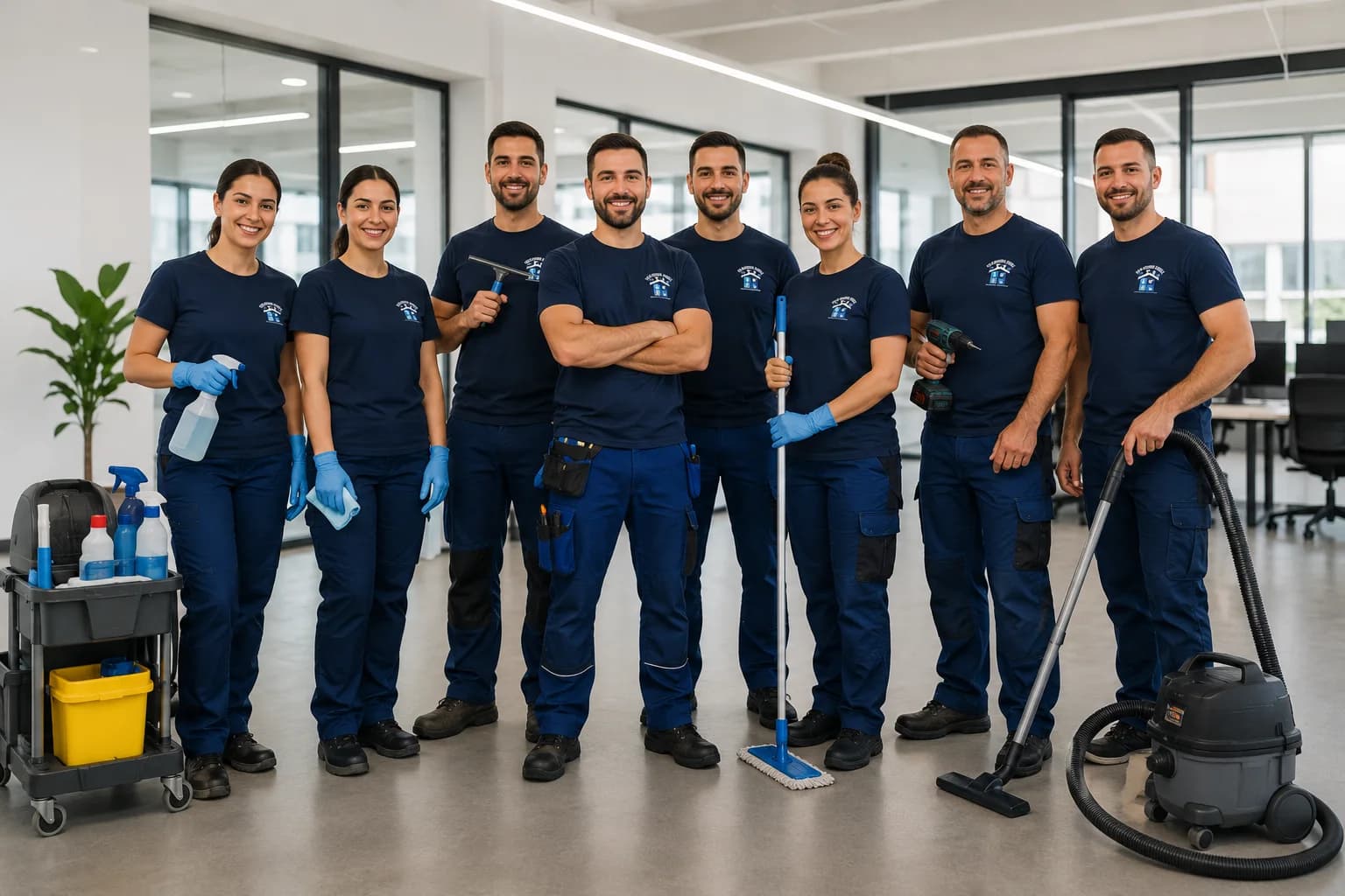Das Team von H&H Rundum-Service in einheitlicher Arbeitskleidung mit Firmenlogo